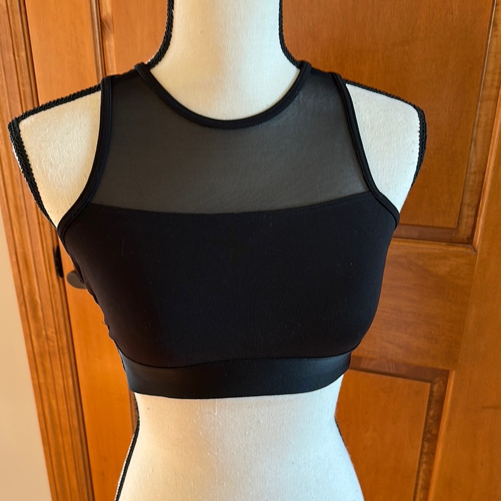 Aerie Black High Neck Mesh Panel Crossback Sports Bra Small S